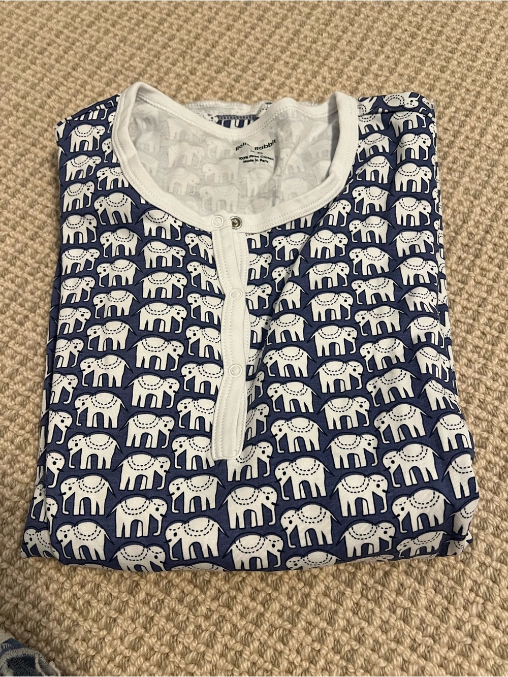 Roller Rabbit White Henley Top with Navy Print
